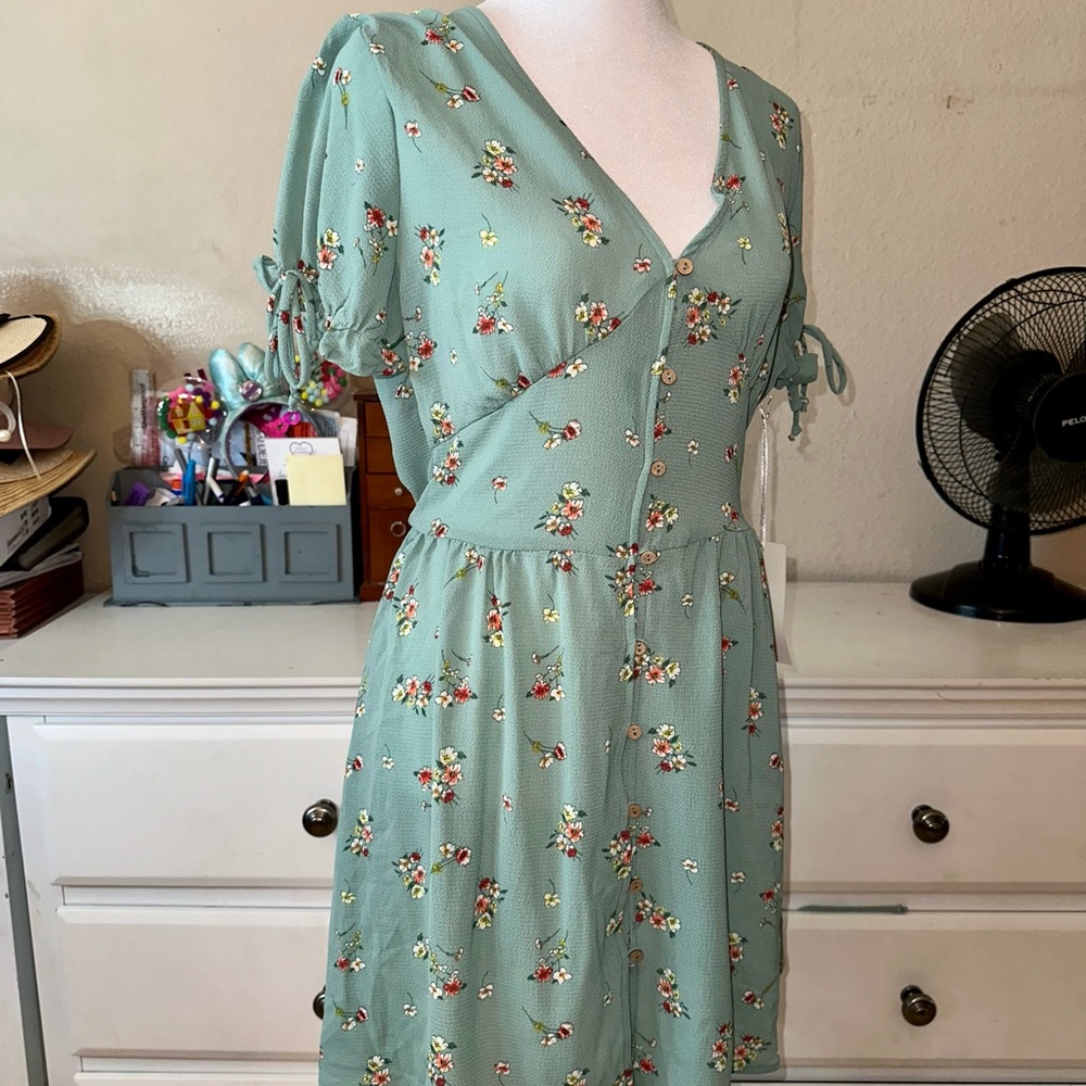 Apple green Sunday dress with small flowers